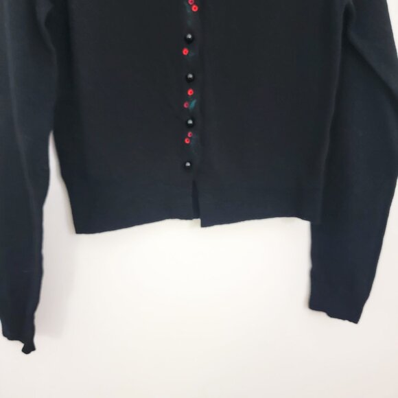 Rouje Perrine Floral Embroidered Wool Cardigan in Black 36 4 - Picture 5 of 8